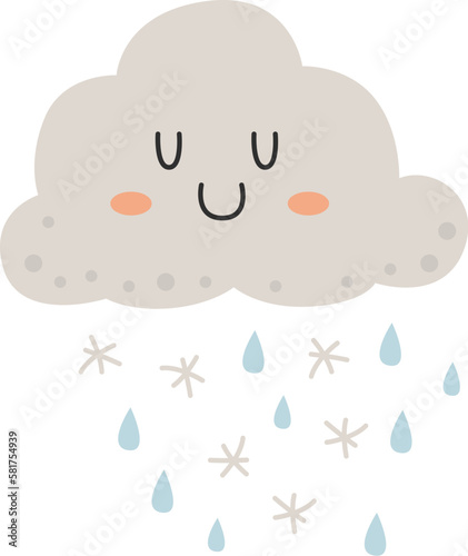 Cute Rain character Cloud with raindrop
