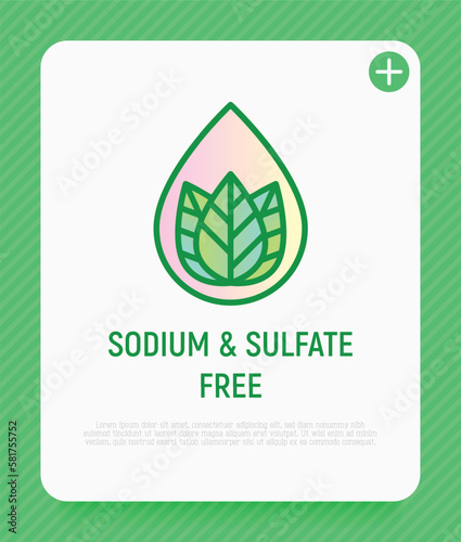 Sodium and sulfate free thin line icon. Stamp for packaging of beauty product. Modern vector illustration.