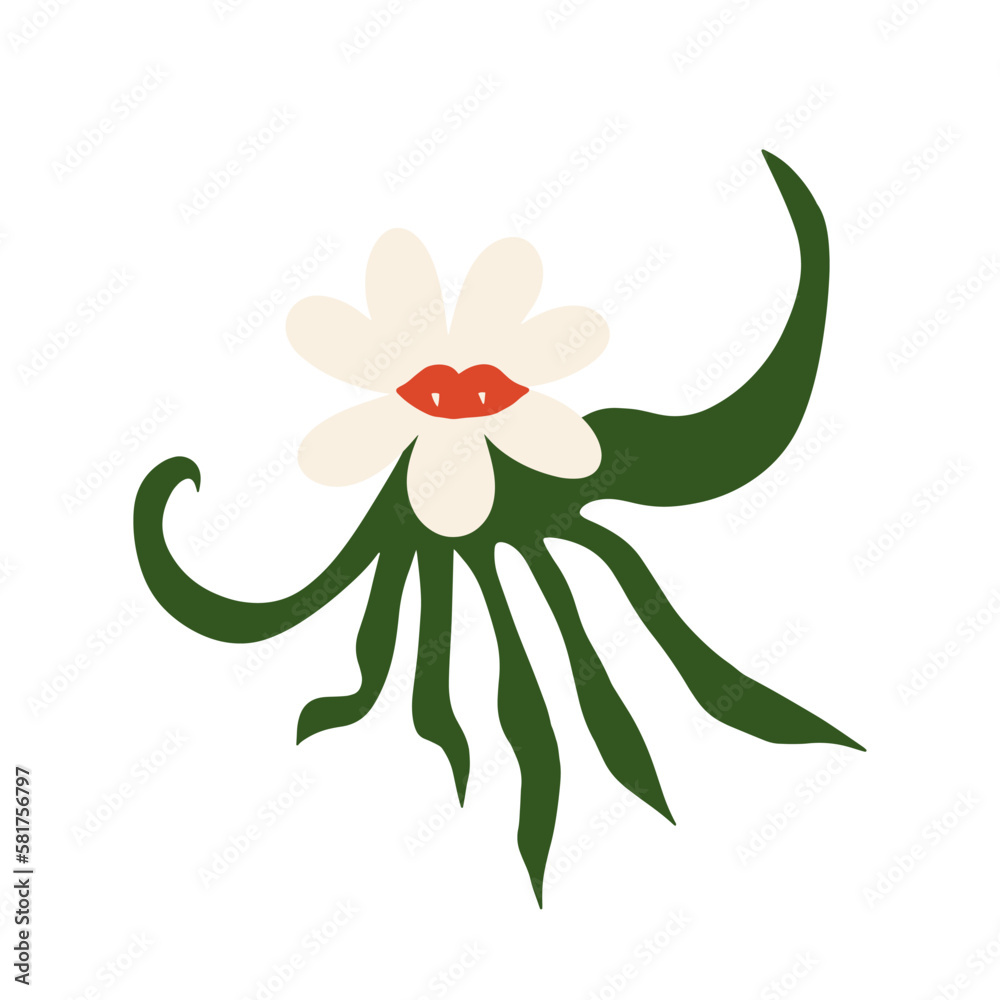 Creepy Predator Blossoms. Dangerous Tropical Flowers, Monster Plants. Vector illustration isolated on white background. Creepy Predator Blossoms. Dangerous Tropical Flowers, Monster Plants. Vector illustration isolated on white background.