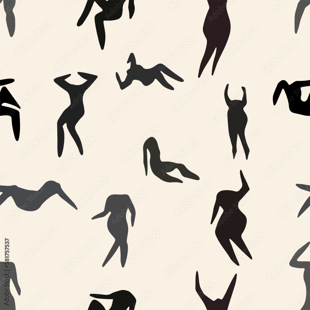 Matisse people silhouettes seamless pattern. Henri Matisse abstract figures In different poses. Matisse people silhouettes seamless pattern. Henri Matisse abstract figures In different poses.