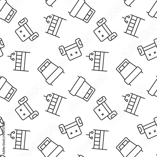 Vector repeating seamless pattern of armchair, crib, bed for wallpapers, wrappers, postcards, backgrounds
