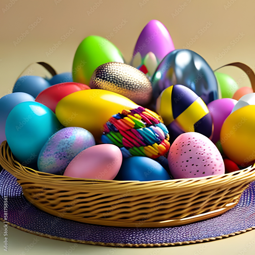 colorful eggs in basket colorful eggs in basket
