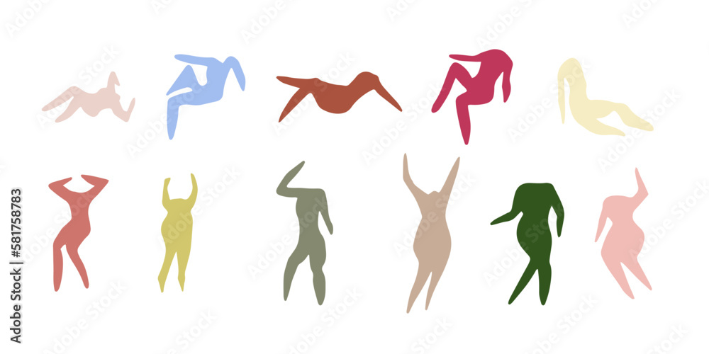 Matisse people silhouettes. Henri Matisse abstract figures In different poses. Vector illustration isolated in white background