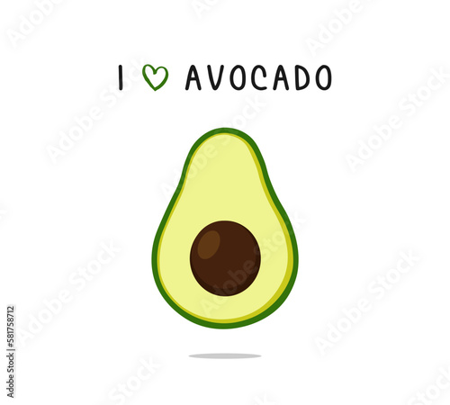 I love avocado slogan with cute cartoon avocado illustration, vector design
