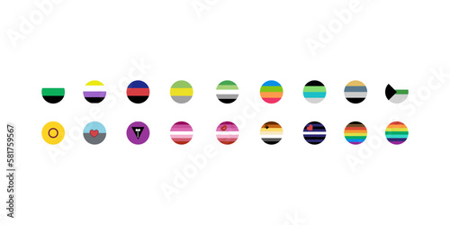 LGBT flags big set in flat style. Pride symbols. Rainbow elements. Vector illustration isolated on white background.