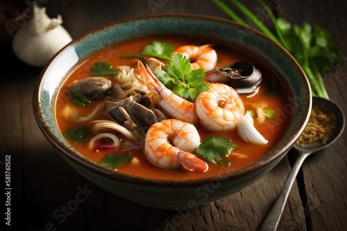 Popular Thai food includes Tom Yum Goong, a hot and sour soup with prawns. Generative AI