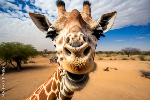 neugierige lachende Giraffe, generative Ai