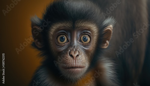 Kleiner Affe. Portrait mit Blick in die Kamera. Generative AI image
