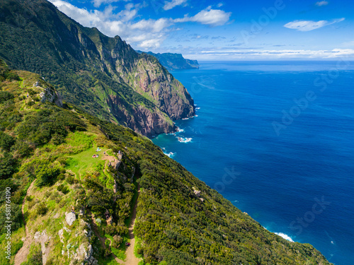 Madeira. Boca do Risco Aerial View. Steep Cliffs over the Atlantic Ocean. Madeira Island, Portugal. © Curioso.Photography