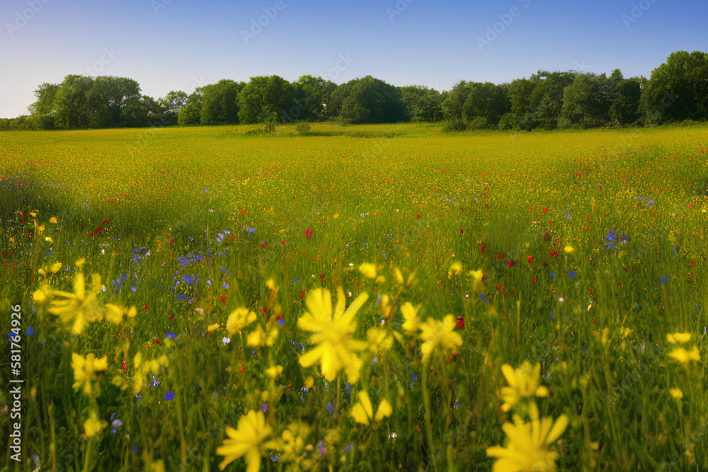A field of wildflowers, swaying gently in the breeze