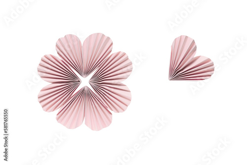 Paper accordion hearts arranged in a clover shape on a transparent background. An element of your collage  a work of art.