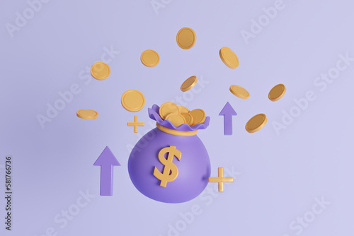 Принти на полотні Coin bag and arrow, saving money or interest increasing, Financial investment pr