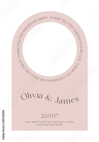 Simple and trendy card, invitation, panel design illustration graphic set in arched frame. marriage, wedding, party invitation card template. 