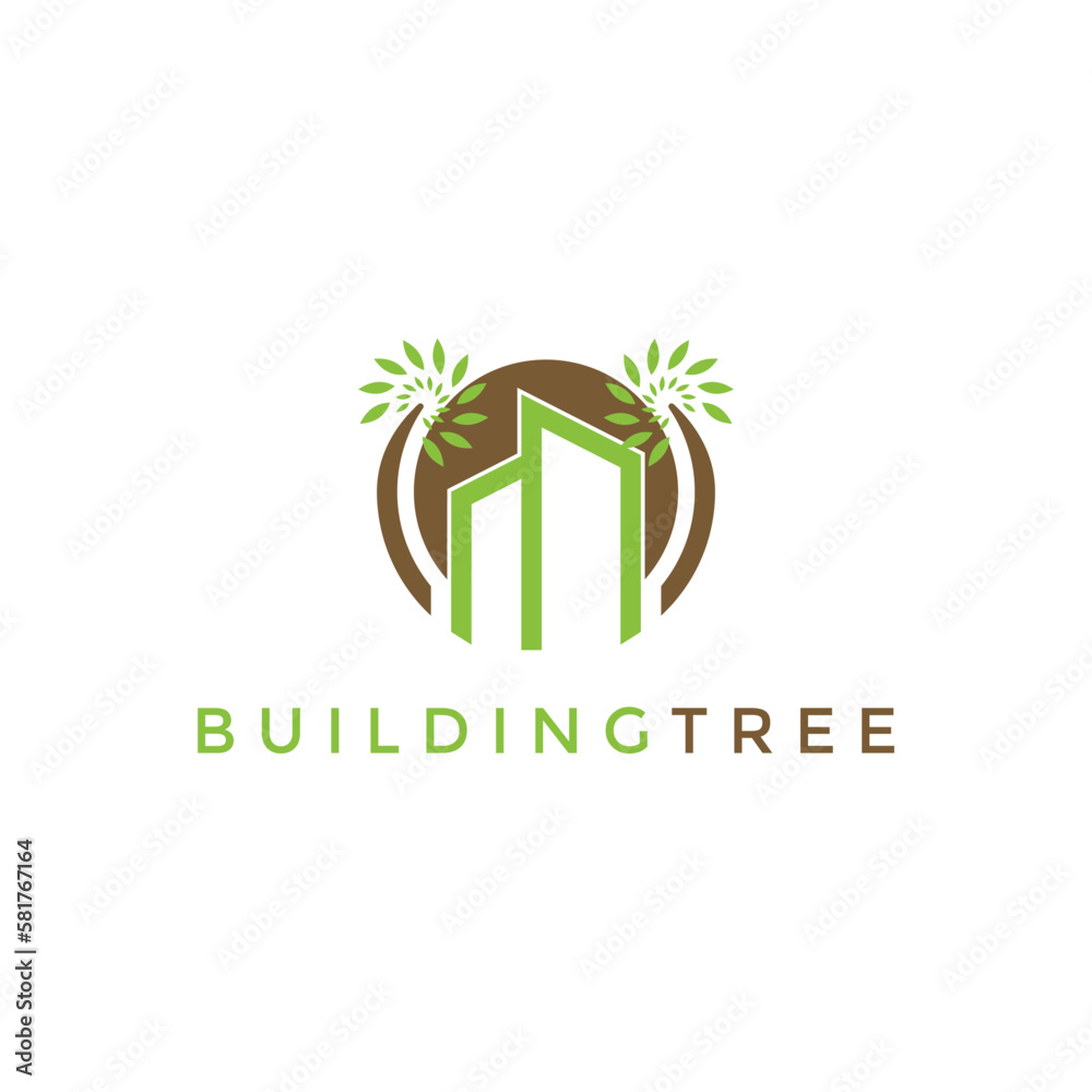 illustration vector graphic building tree logo design environmentally friendly