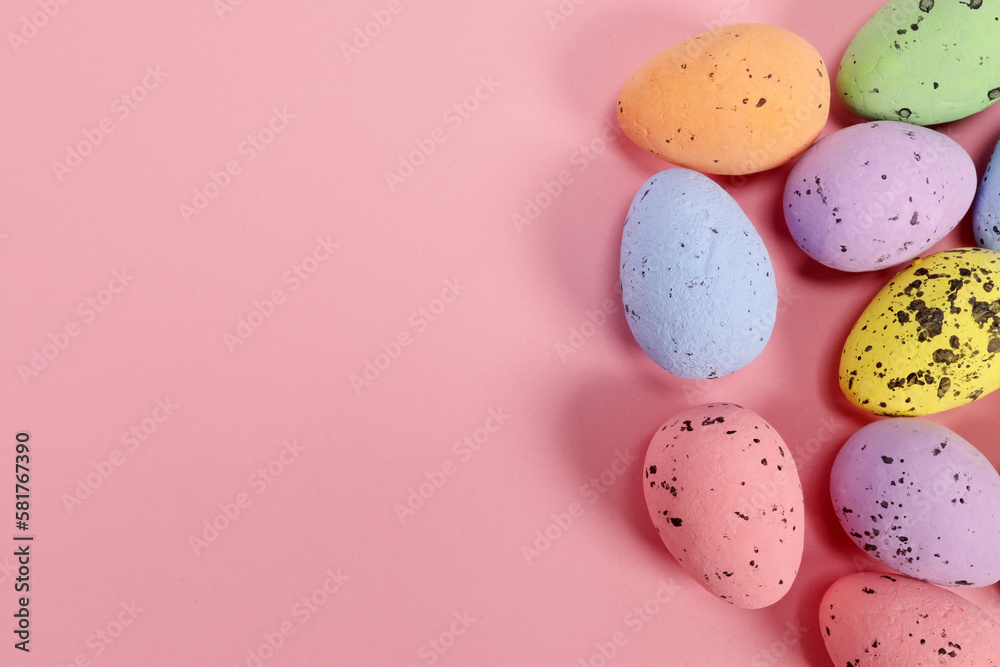 decorative easter eggs on pink background. copy space for text decorative easter eggs on pink background. copy space for text