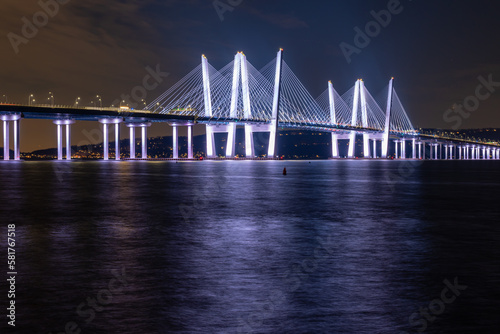 Night photo of the Governor Mario M. Cuomo Bridge, spanning the Hudson River between Tarrytown and Nyack