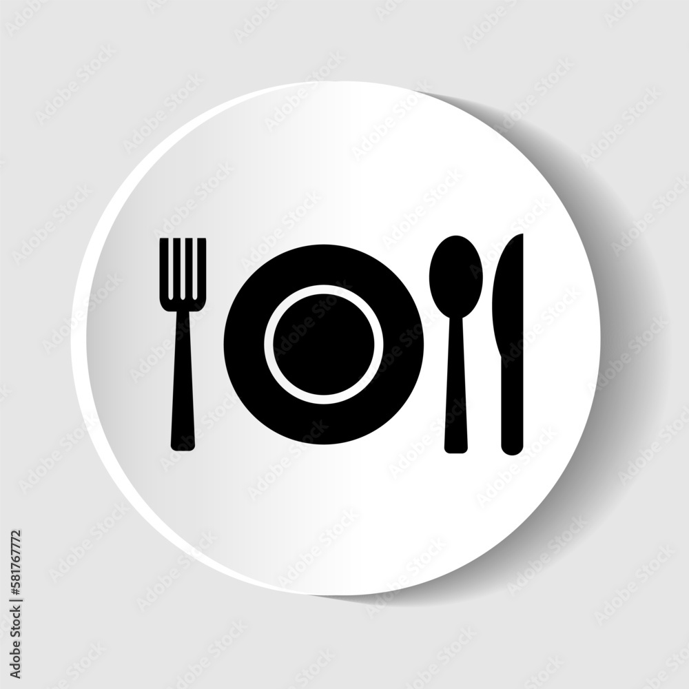 Plate, fork and spoon icon - restaurant sign. Vector illustration Plate, fork and spoon icon - restaurant sign. Vector illustration