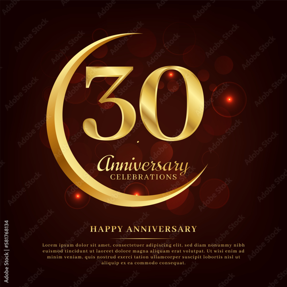 30 years anniversary with golden moon and red shiny background added with text for congratulations words 30 years anniversary with golden moon and red shiny background added with text for congratulations words
