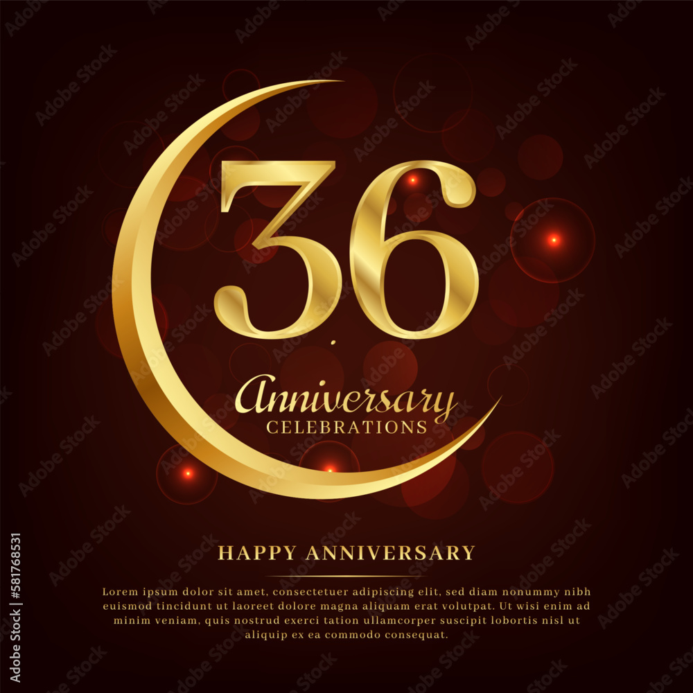 36 years anniversary with golden moon and red shiny background added with text for congratulations words 36 years anniversary with golden moon and red shiny background added with text for congratulations words