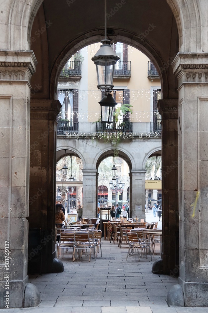 A view at placa Reial in Barcelona, Spain