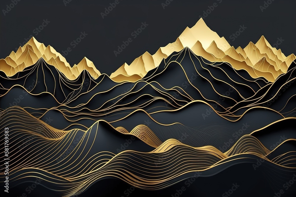 landscaping wallpaper design with golden mountain, luxury background design for cover, invitation background, package design