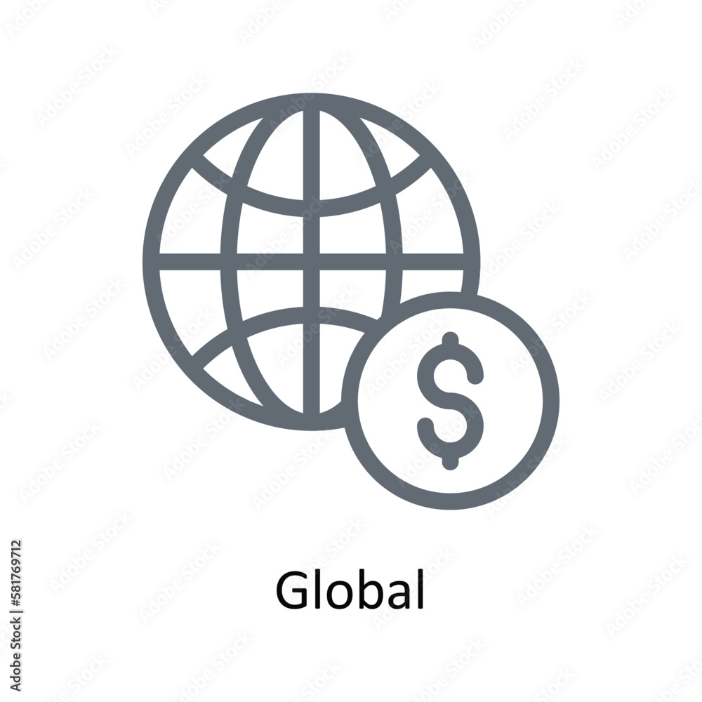 Global  Vector  outline Icons. Simple stock illustration stock