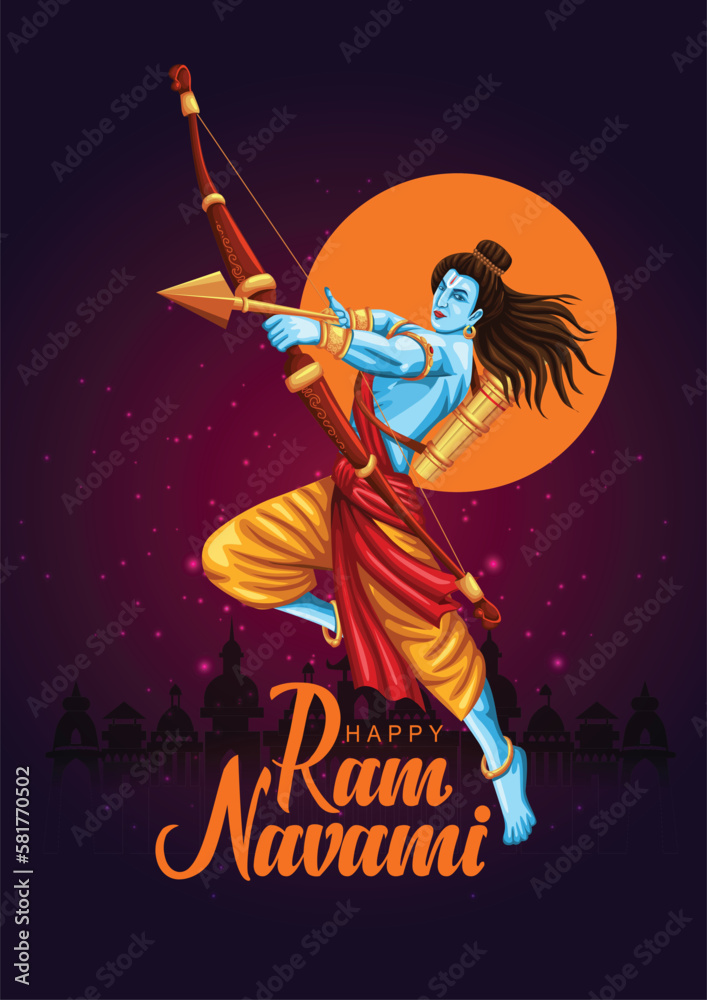 Happy Ram Navami festival of India. Lord Rama birth day. vector illustration design - obrazy, fototapety, plakaty 