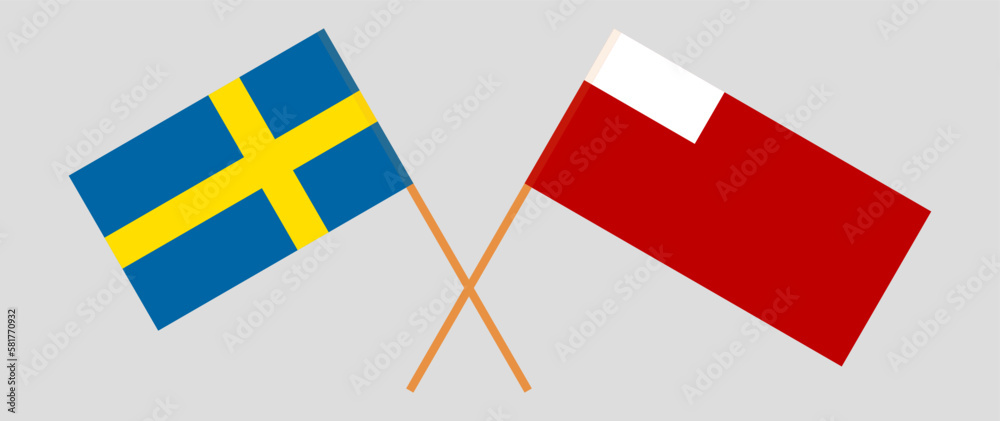 Crossed flags of Sweden and Abu Dhabi. Official colors. Correct proportion