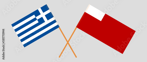 Crossed flags of Greece and Abu Dhabi. Official colors. Correct proportion
