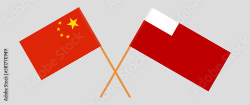 Crossed flags of China and Abu Dhabi. Official colors. Correct proportion