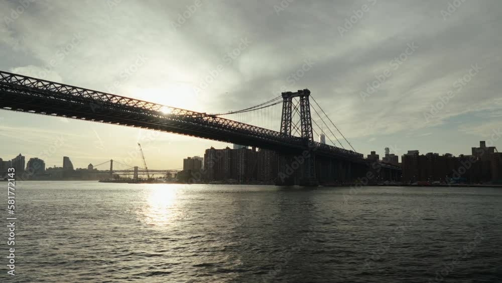 Manhattan bridge at sunset shot with gimbal, New York Manhattan bridge at sunset shot with gimbal, New York