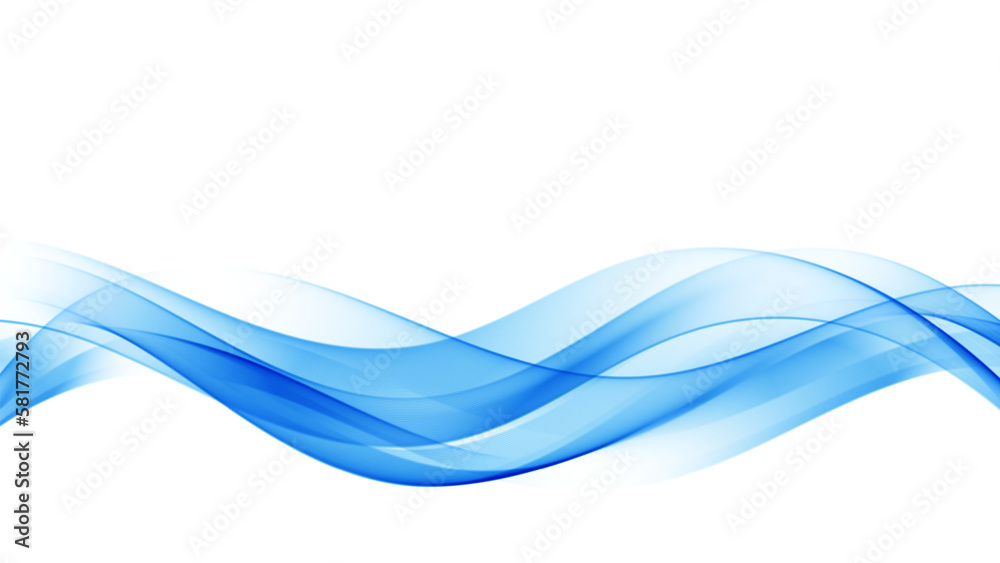 Abstract, smooth, transparent, blue, wave design element. Blue wave. Wave of blue movement curve of a smoky flow.