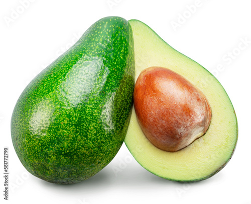 Avocado fruit halves isolated on white background. File contains clipping path.