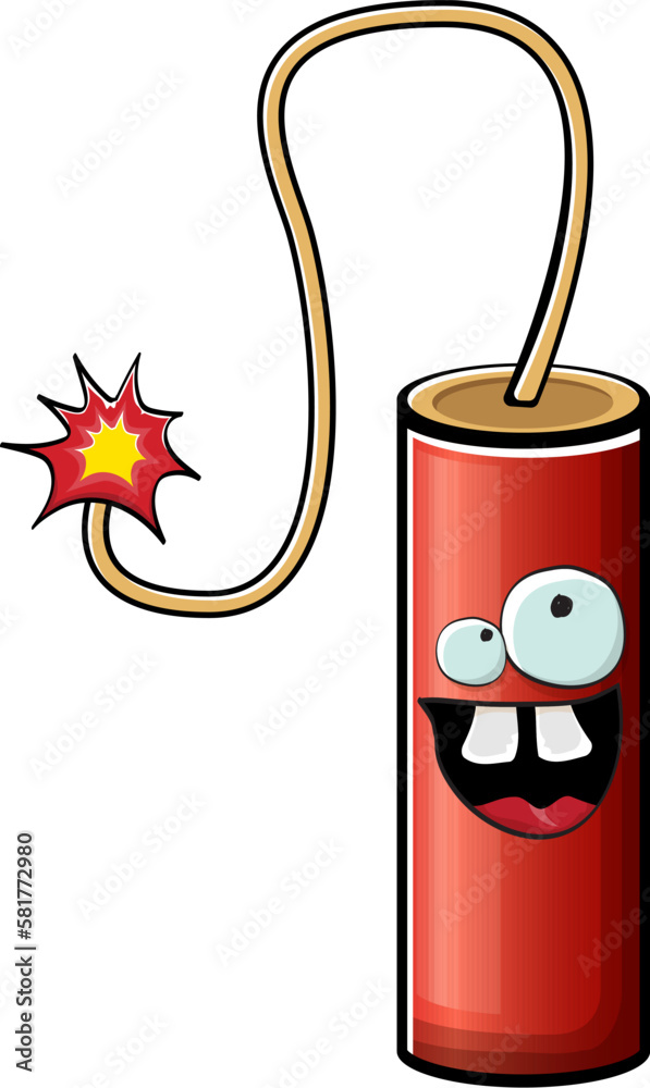 Obraz premium Cartoon burning dynamite characters isolated on white background. Funky red dynamite character with eyes and mouth. Vector bomb clip art, emoji, label and sticker