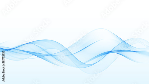 Abstract, smooth, transparent, blue, wave design element. Blue wave. Wave of blue movement curve of a smoky flow. © lesikvit