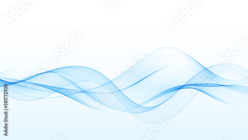 Abstract, smooth, transparent, blue, wave design element. Blue wave. Wave of blue movement curve of a smoky flow.