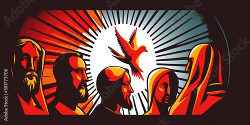 Illustration of Pentecost sunday holy spirit, Dove, Holy Spirit, and Flame for Pentecost.