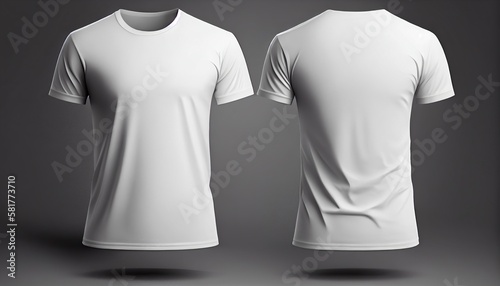 T-shirt mockup. White blank t-shirt front and back views. Female and male clothes wearing clear attractive apparel tshirt models template. Generative Ai.