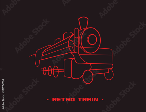 Vintage steam train locomotive, minimalistic line art