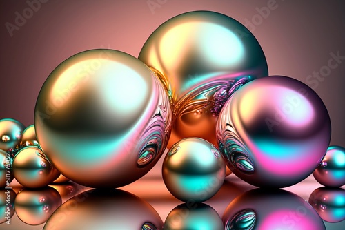Abstract Bright Background with Pearlescent Balls made with Generative AI