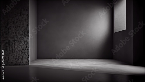 Empty dark abstract cement wall and studio room with smoke