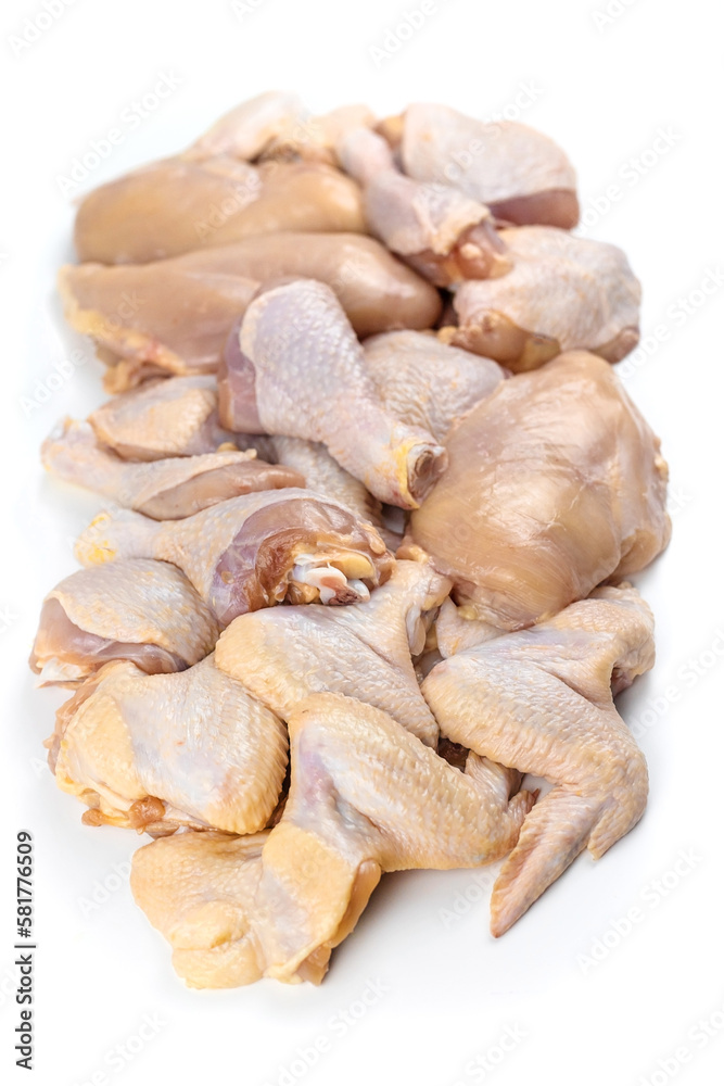 Chicken meat isolate on a white background. Selective focus. Chicken meat isolate on a white background. Selective focus.