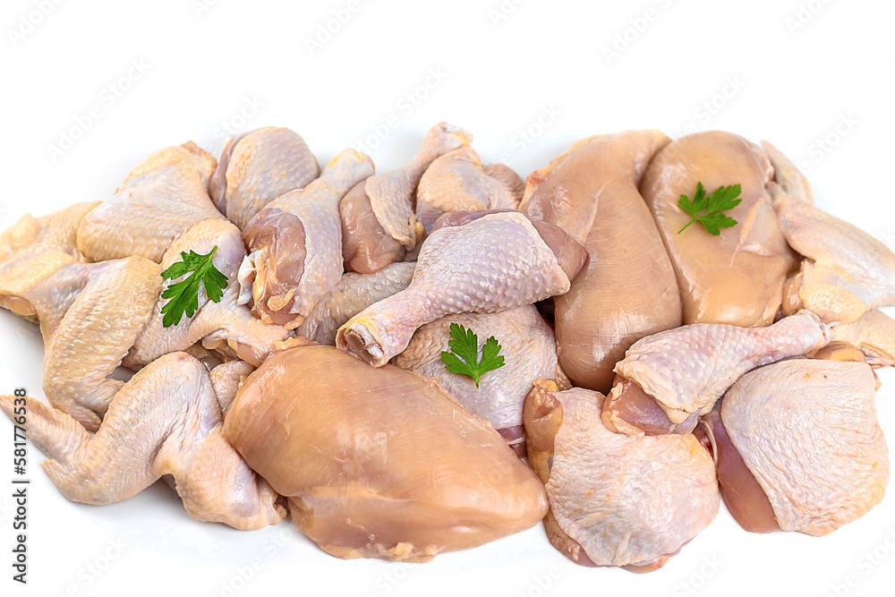 Fototapeta premium Chicken meat isolate on a white background. Selective focus.