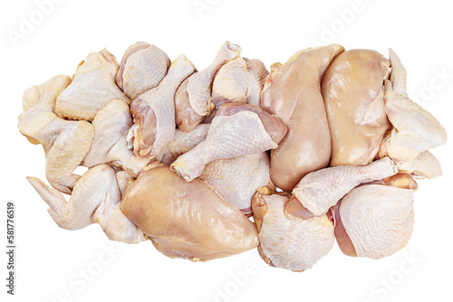 Chicken meat isolate on a white background. Selective focus.
