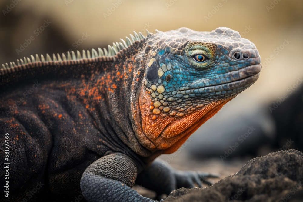 Fototapeta premium A Galapagos Marine Iguana in person. Generative AI
