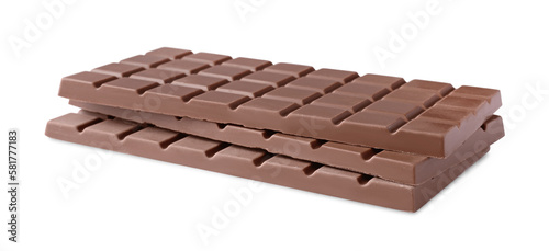 Delicious milk chocolate bars isolated on white
