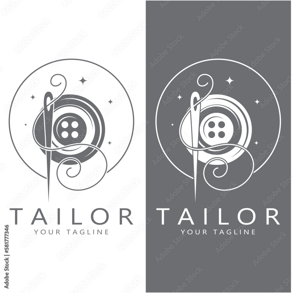Fototapeta premium tailor logo icon illustration template combination of buttons for clothes, thread and sewing machine, for clothing product design, convection companies, fashion in vector form
