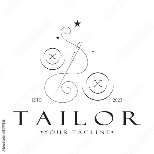 tailor logo icon illustration template combination of buttons for clothes, thread and sewing machine, for clothing product design, convection companies, fashion in vector form