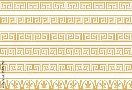 Set of vector seamless greek classic ornament. Pattern for a border and a frame. Ancient Greece and the Roman Empire. Endless golden meander..
