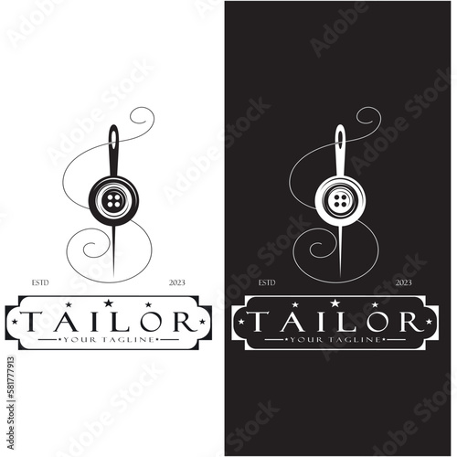 tailor logo icon illustration template combination of buttons for clothes, thread and sewing machine, for clothing product design, convection companies, fashion in vector form